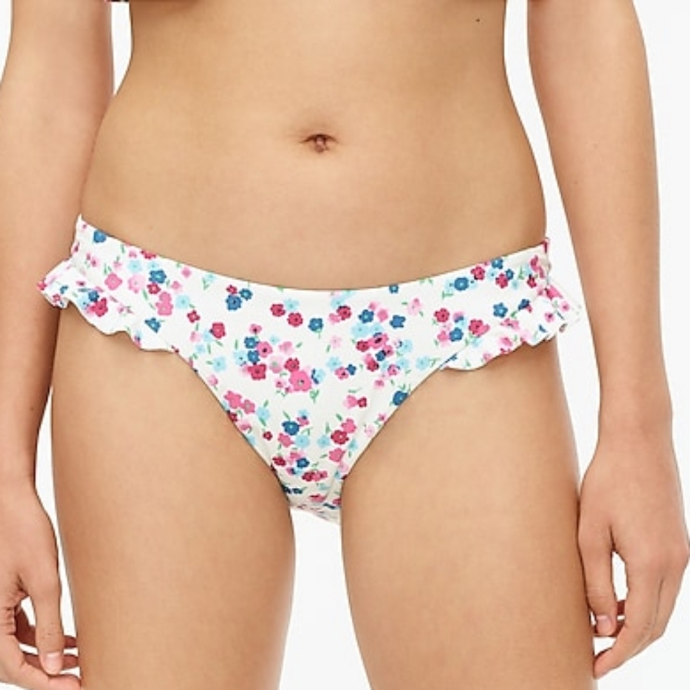 J.Crew floral side ruffle bikini bottoms, xxl, white